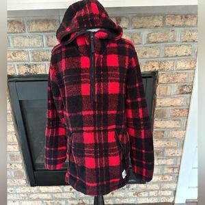 The North Face Campshire 1/4 Zip Sherpa Fleece Pullover Hoodie Red Plaid SZ L
